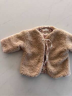 Babe & Tess Cream Sherpa Tie-Front Jacket